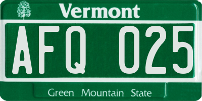 VT license plate AFQ025
