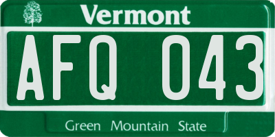 VT license plate AFQ043