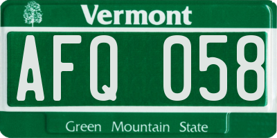VT license plate AFQ058