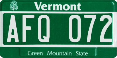 VT license plate AFQ072