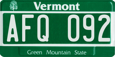 VT license plate AFQ092