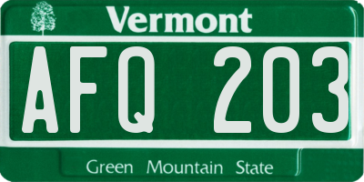 VT license plate AFQ203