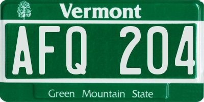 VT license plate AFQ204