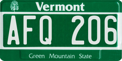 VT license plate AFQ206