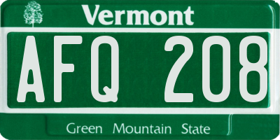 VT license plate AFQ208