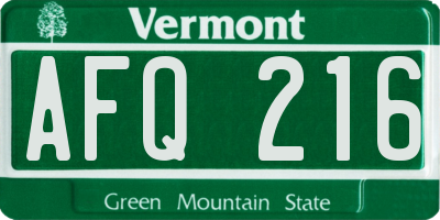 VT license plate AFQ216