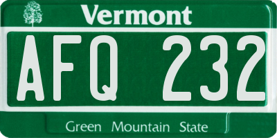 VT license plate AFQ232