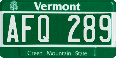 VT license plate AFQ289