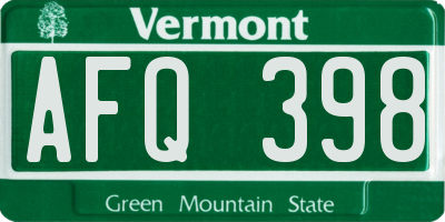 VT license plate AFQ398