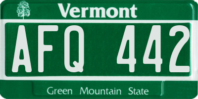VT license plate AFQ442