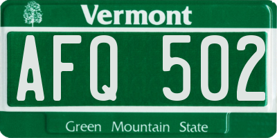 VT license plate AFQ502