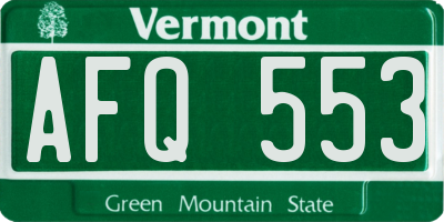 VT license plate AFQ553