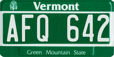 VT license plate AFQ642