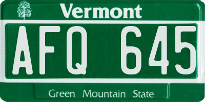 VT license plate AFQ645