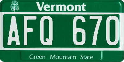 VT license plate AFQ670