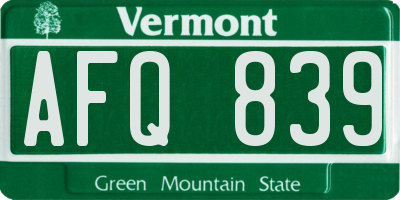 VT license plate AFQ839