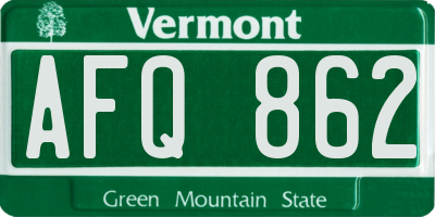 VT license plate AFQ862
