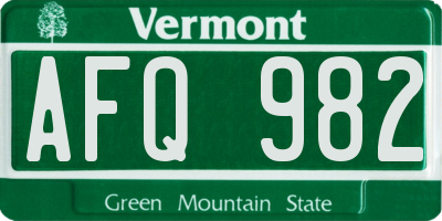 VT license plate AFQ982