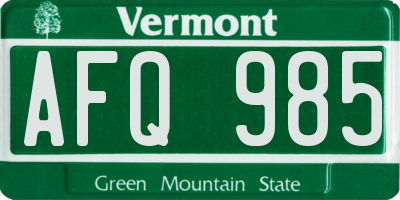 VT license plate AFQ985