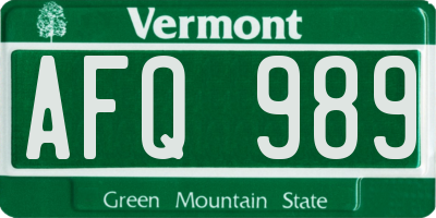 VT license plate AFQ989