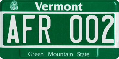 VT license plate AFR002