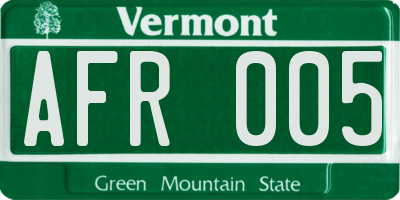 VT license plate AFR005