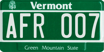 VT license plate AFR007