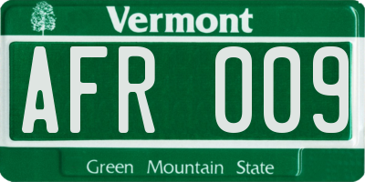 VT license plate AFR009