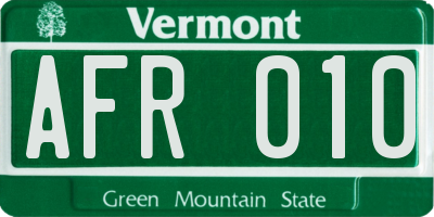 VT license plate AFR010