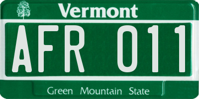 VT license plate AFR011