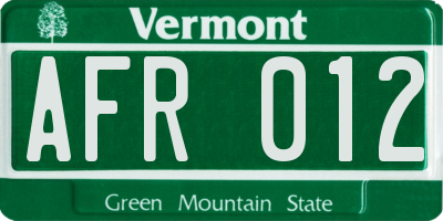 VT license plate AFR012