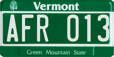 VT license plate AFR013