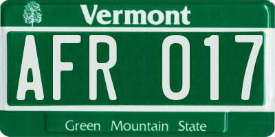 VT license plate AFR017