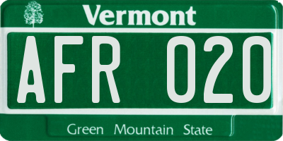 VT license plate AFR020