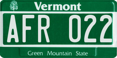 VT license plate AFR022