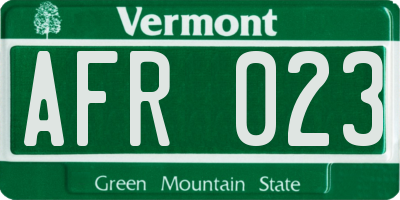 VT license plate AFR023
