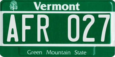 VT license plate AFR027