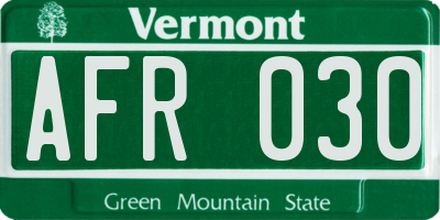 VT license plate AFR030
