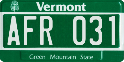 VT license plate AFR031