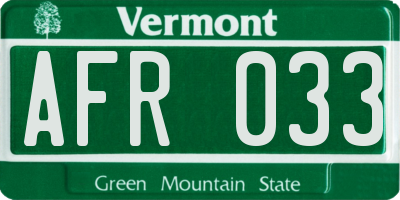 VT license plate AFR033