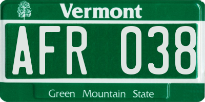 VT license plate AFR038