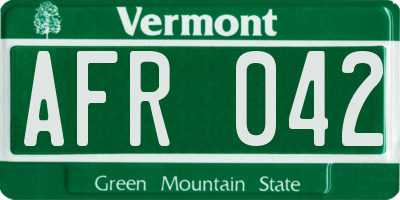 VT license plate AFR042