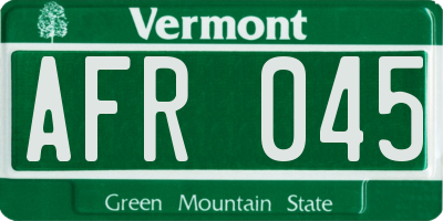 VT license plate AFR045