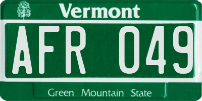 VT license plate AFR049