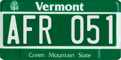 VT license plate AFR051