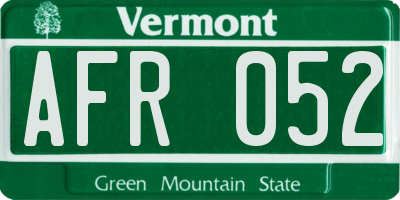 VT license plate AFR052