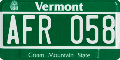 VT license plate AFR058