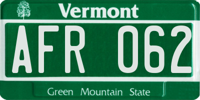 VT license plate AFR062