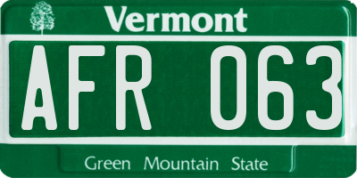 VT license plate AFR063