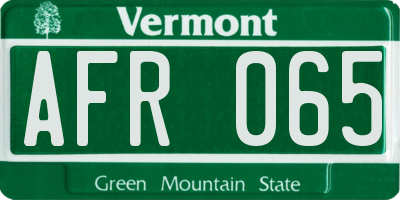 VT license plate AFR065